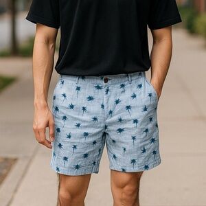 Club Monaco Maddox fit palm print shorts 32